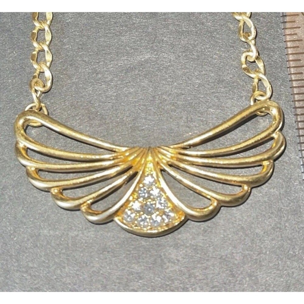 Avon Sparkle Necklace Wings Vintage 1987 Gold Tone Rhinestones Pristine
